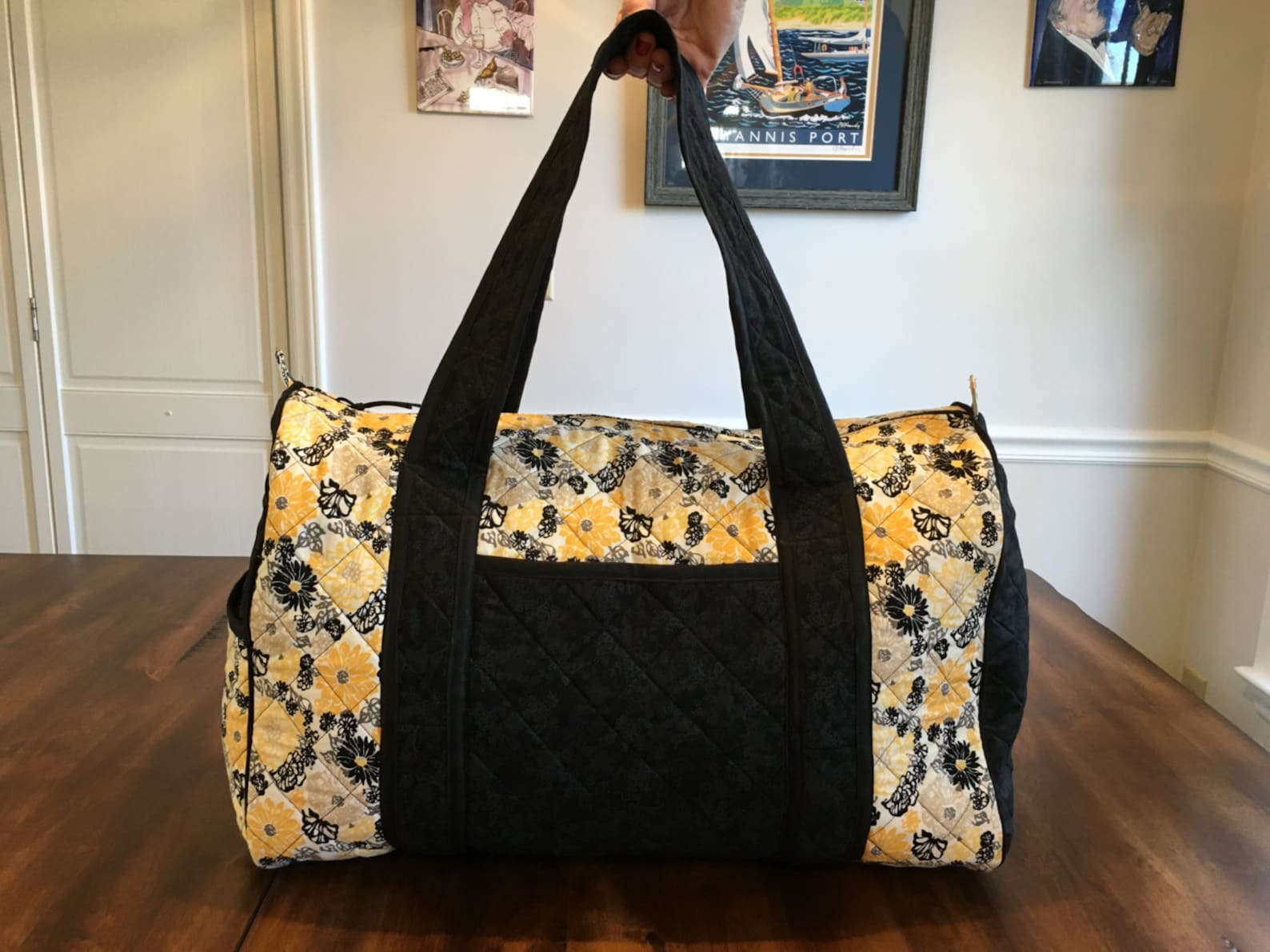 Quilted Duffel Bag Yellow Floral Print...gift, Birthday, Bridesmaid, Bridal Shower, Matching Bag