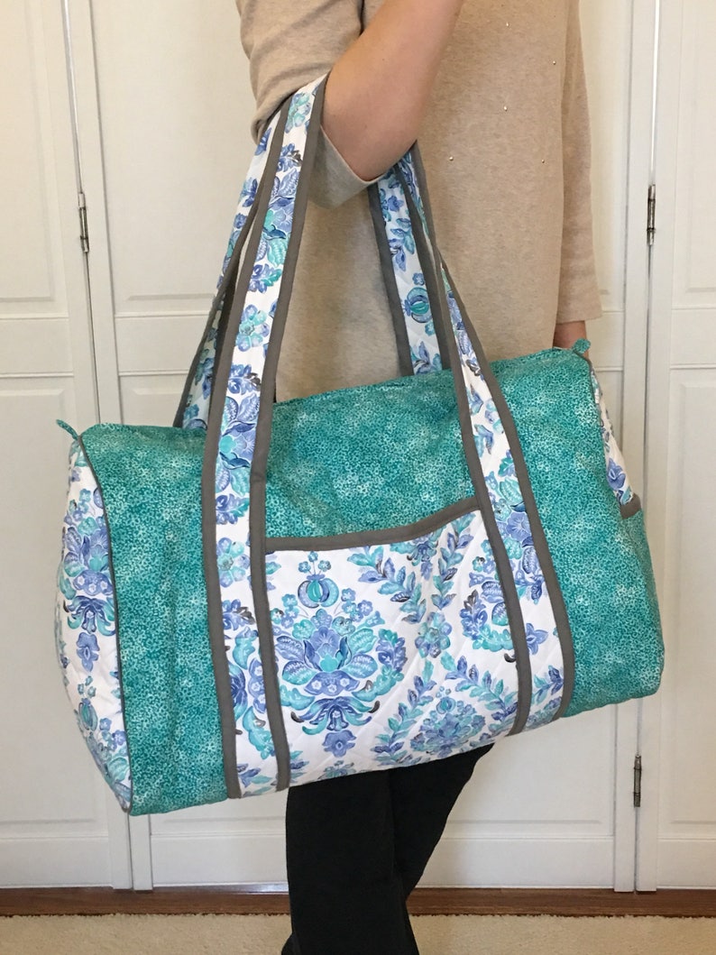 Quilted Duffel Bag Blooming Blue Print... Special Four Bag Matching Set, Gift, Teen Birthday