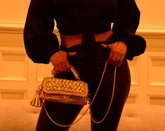 Puff Lid Clutch Bag with Chain Strap