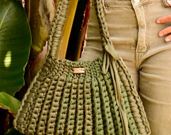 Fishbone Green Crochet Shoulder Bag
