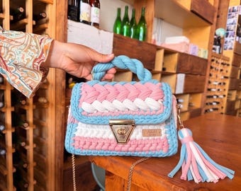 Pride Inspired Crochet Handbag with Gold Chain Strap | Handmade Statement Purse