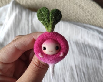Baby radish brooch, floral pin, Needle felted brooch, Cute jewelry