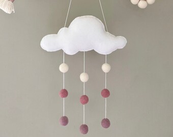 Pom pom cloud mobile - cloud wall hanging - felt pom pom mobile - cloud theme nursery - nursery decoration - choose your own colours