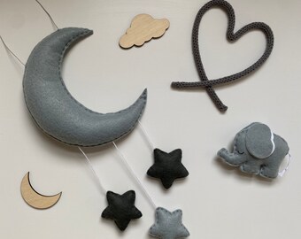 Custom made baby mobile - Moon mobile with stars - Baby nursery decoration - Scandi style nursery decoration