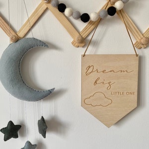 Dream big little one wooden sign Scandi home decor nursery hanging Bild 2