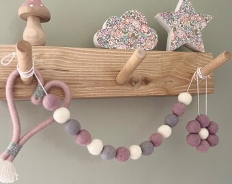 Lilac, white and grey pom pom garland - felt ball garland