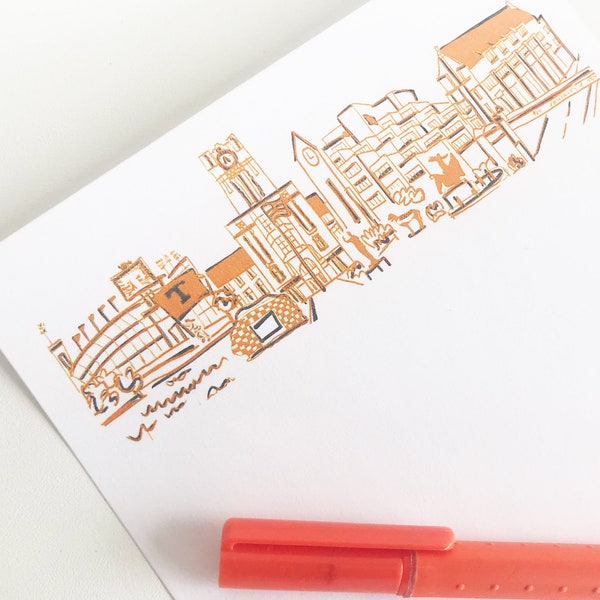 Personalized Notepad Set {University of Tennessee Campus Skyline Landmarks-Knoxville, Tennessee}