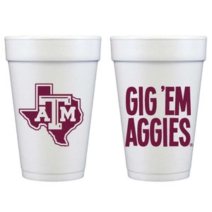 Texas A&M University Logo/Gig &#39;Em Aggies Styrofoam Cup 10 Pack