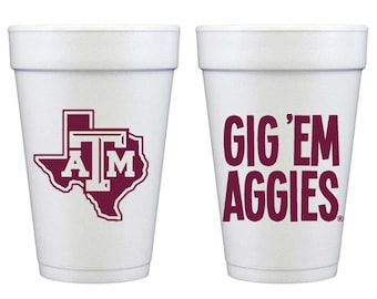 Texas A&M University Logo/Gig 'Em Aggies Styrofoam Cup 10 Pack