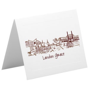 Personalized Foldover Notecard Stationery Set {Texas State University Campus Skyline - San Marcos, Texas}