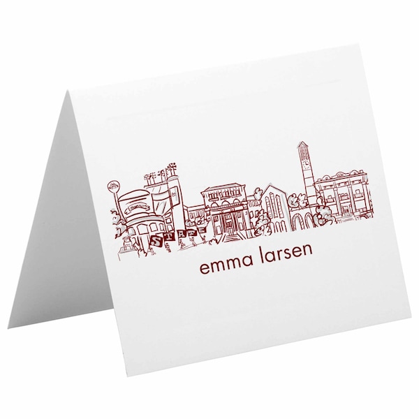 Personalized Foldover Notecard Stationery Set {Mississippi State Campus Skyline - Starkville, Mississippi}