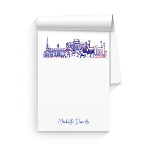 Conjunto de blocos de notas personalizados {Southern Methodist University Campus Skyline Landmarks-Dallas, Texas}