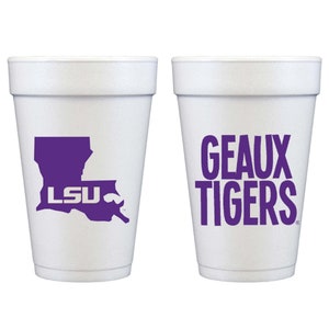 Louisiana State University (LSU) Logo/Geaux Tigers {Styrofoam Cup 10 Pack}