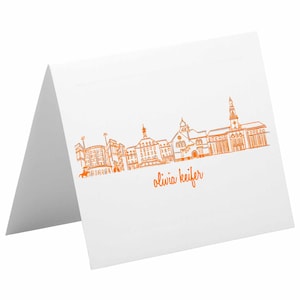 Conjunto de papelaria personalizado com cartão dobrável {Oklahoma State University Campus Skyline - Stillwater, Oklahoma}