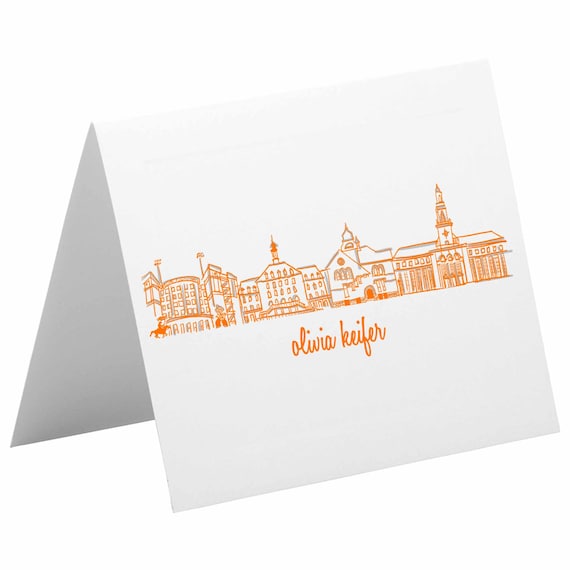 Personalized Foldover Notecard Stationery Set {Oklahoma State University Campus Skyline - Stillwater, Oklahoma}