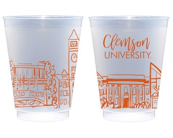 Ready to Ship Shatterproof Roadie Cup 10 Pack {Clemson University Landmarks-Clemson, South Carolina Campus Skyline}