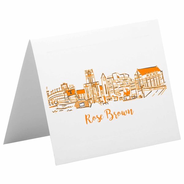 Personalized Foldover Notecard Stationery Set {University of Tennessee Campus Skyline - Knoxville, Tennessee}