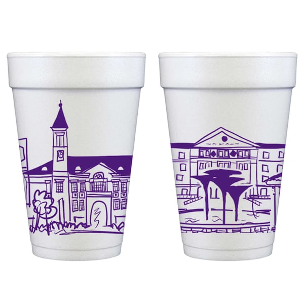 Texas Christian University (TCU) Campus Landmarks Styrofoam Cup 10 Pack