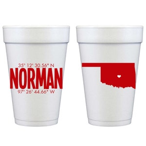 Norman, Oklahoma - GPS Longitude Latitude {Styrofoam Cup 10 Pack}