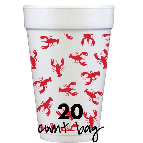 Crawfish-Lobster Boil Icon Wrap Foam Disposable Styro Cups {20 Pack]