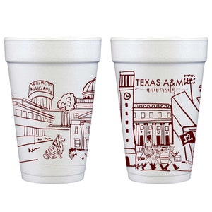 Texas A&M University Campus Landmarks Styrofoam Cup 10 Pack