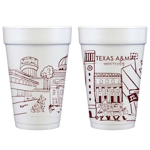 Texas A&M University Campus Landmarks Styrofoam Cup 10 Pack