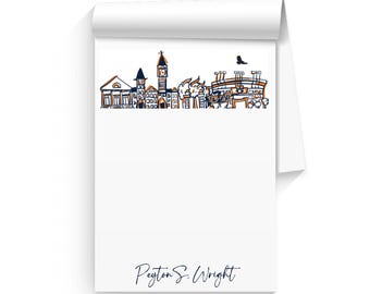 Personalisiertes Notizblock-Set {Auburn Universität Skyline in Auburn, Alabama}
