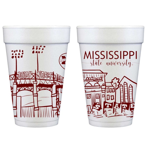 Mississippi State University Campus Landmarks piepschuimbeker, 10 stuks