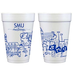 Copos de isopor com marcos do campus da Southern Methodist University (SMU), pacote com 10 unidades