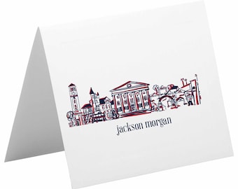 Personalized Foldover Notecard Stationery Set {Ole Miss Campus Skyline - Oxford, Mississippi}
