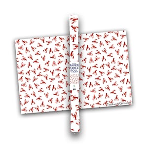 Crawfish Boil/Lobster Boil Wax Backed Paper Table Cover 30” W x 384” Inch long - White Paper Table Cloth with Crawfish design