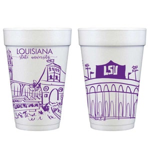 Styrofoam Cup 10 Pack {LSU Tigers-Baton Rouge, Louisiana Campus Skyline}
