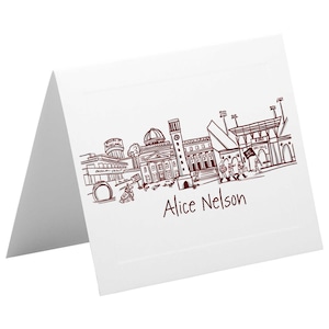 Personalized Foldover Notecard Stationery Set  {Texas A&M University Campus Skyline Landmarks-College Station, Texas}