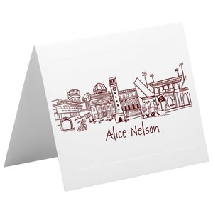 Personalisierte Foldover Notecard Briefpapier Set {Texas A & M Universitäts-Campus Skyline Wahrzeichen-College Station, Texas}