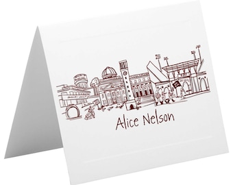 Personalized Foldover Notecard Stationery Set  {Texas A&M University Campus Skyline Landmarks-College Station, Texas}