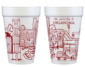Lot de 10 gobelets en mousse {Université d'Oklahoma Skyline-Norman, Oklahoma}