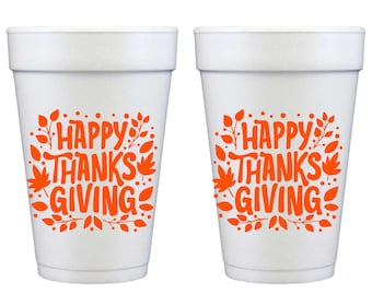 Thanksgiving Disposable Styrofoam Cup 10 Pack {Happy Thanksgiving in Leaves Frame}
