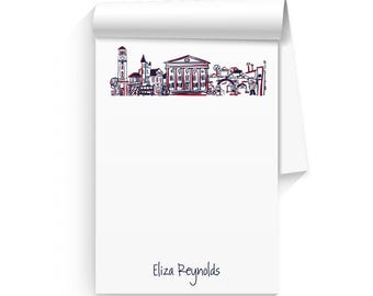 Personalized Notepad Set {University of Mississippi - Ole Miss Landmarks - Oxford, Mississippi Skyline}
