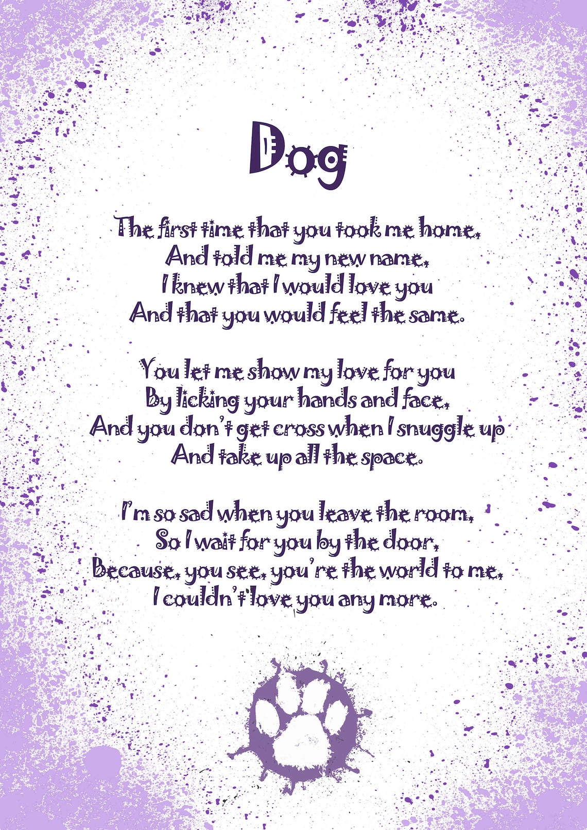 Dog Print Poem Print for Dog Lovers Custom Dog Print Etsy