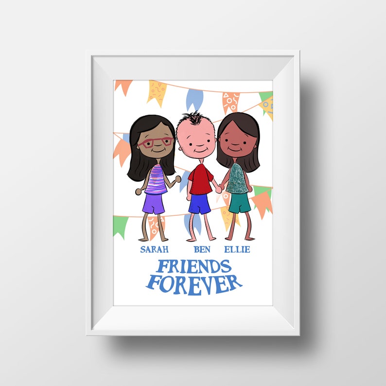 Friendship Print, Friendship Gift, Bestie Gift, Best Friend Gift, Cartoon Illustration, Personalised Friend Gift, Best Friend Christmas Gift image 3