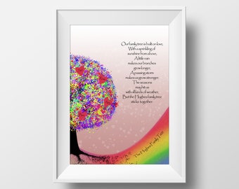 Personalisierte Stammbaum, Familie Druck, personalisierte Familie Namen Druck, Housewarminggeschenk, benutzerdefinierte Stammbaum Druck, neues Haus Geschenk, Regenbogen