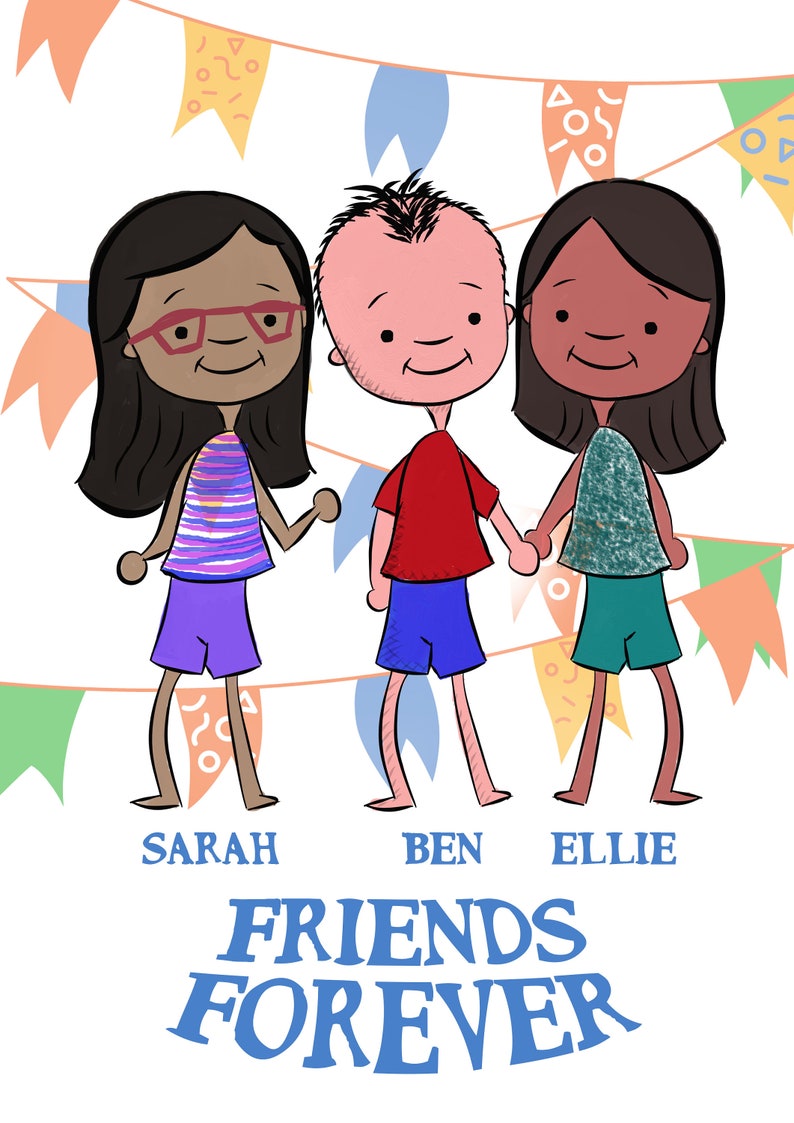 Friendship Print, Friendship Gift, Bestie Gift, Best Friend Gift, Cartoon Illustration, Personalised Friend Gift, Best Friend Christmas Gift image 5