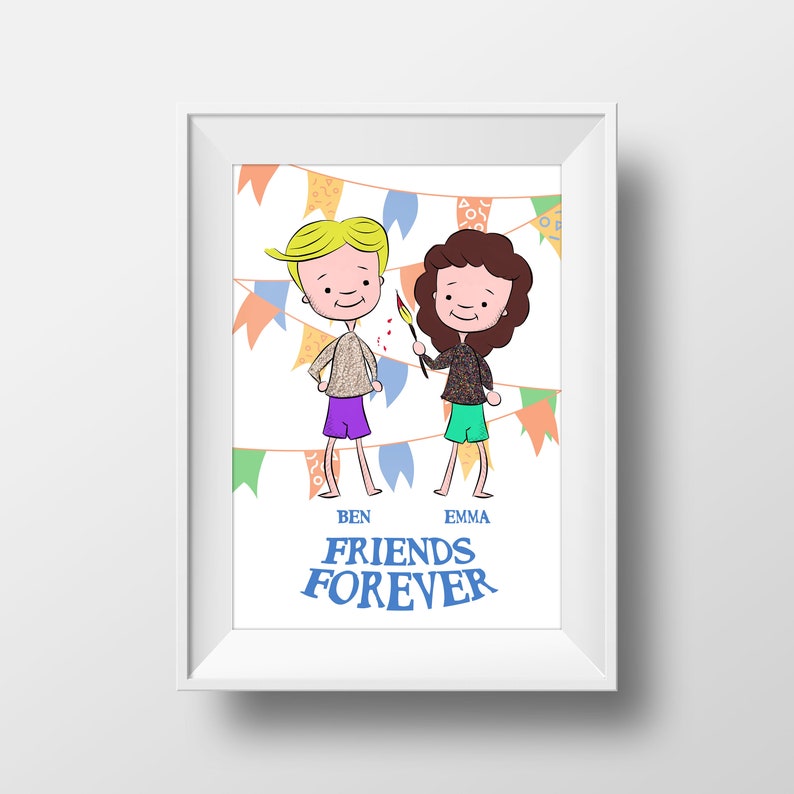 Friendship Print, Friendship Gift, Bestie Gift, Best Friend Gift, Cartoon Illustration, Personalised Friend Gift, Best Friend Christmas Gift image 2
