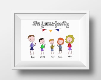 Personalised Gift Family Portrait Cartoon, Gift for Her, Gift for Him, Family Gift, Custom Cartoon Portrait, Valentine's Cartoon, Valentines