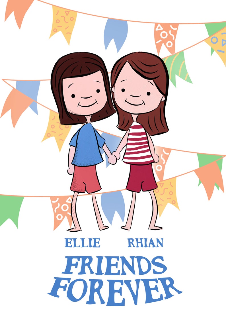 Friendship Print, Friendship Gift, Bestie Gift, Best Friend Gift, Cartoon Illustration, Personalised Friend Gift, Best Friend Christmas Gift image 4