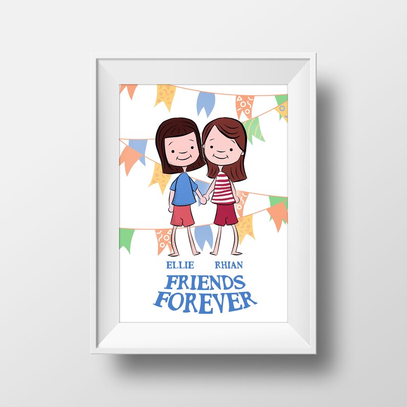 Friendship Print, Friendship Gift, Bestie Gift, Best Friend Gift, Cartoon Illustration, Personalised Friend Gift, Best Friend Christmas Gift image 1