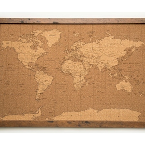 Pushpin world map | 36" x 24" or 24" x 18" | Cork Version 2 Inverse