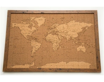 Pushpin world map | 36" x 24" or 24" x 18" | Cork Version 2 Inverse