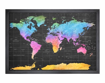 Pushpin world map | 36" x 24" or 24" x 18" | Watercolour Chalk 1