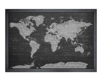 Chalk Pushpin world map | 36" x 24" or 24" x 18" | Chalk on Blackboard (Straight)